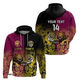 personalised richmond and brisbane lions football hoodie indigenous art version