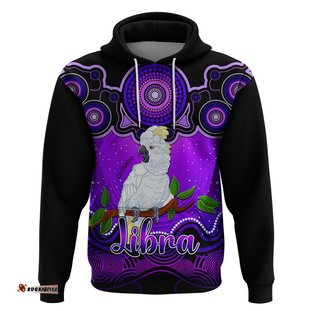 personalised australia libra cockatoo zodiac hoodie auz astrology aboriginal purple