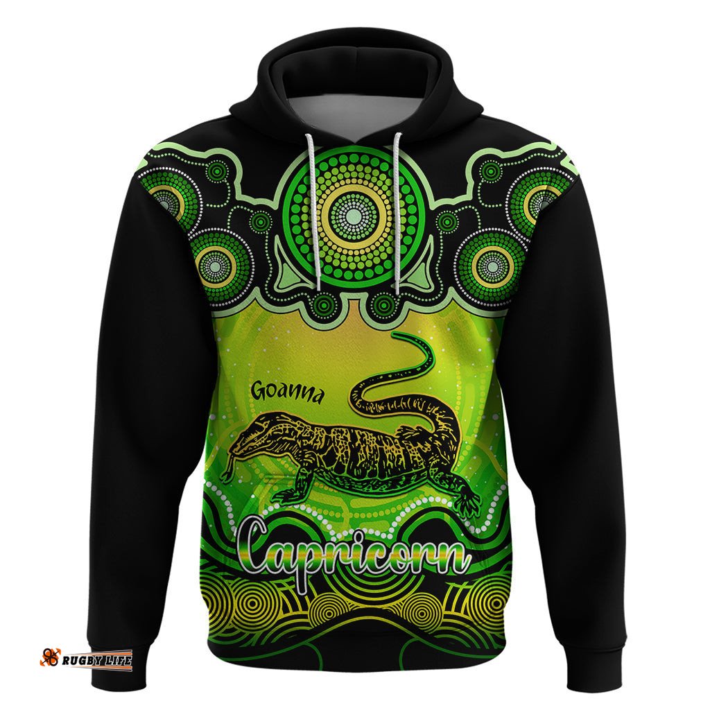 personalised australia capricorn goanna zodiac hoodie auz astrology aboriginal green