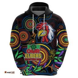 roosters rugby aboriginal art hoodie naidoc indigenous tribal