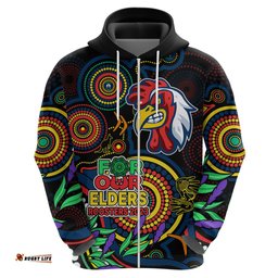roosters rugby aboriginal art hoodie naidoc indigenous tribal