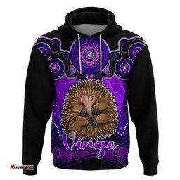 personalised australia virgo echidna zodiac hoodie auz astrology aboriginal purple