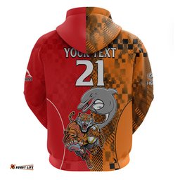 custom text and number nrl half dolphins and half tigers hoodie sporty style