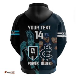 personalised carlton and port adelaide football hoodie blues mix power sporty version