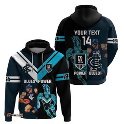 personalised carlton and port adelaide football hoodie blues mix power sporty version