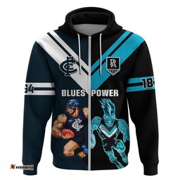 personalised carlton and port adelaide football hoodie blues mix power sporty version