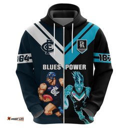 personalised carlton and port adelaide football hoodie blues mix power sporty version