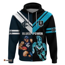 personalised carlton and port adelaide football hoodie blues mix power sporty version