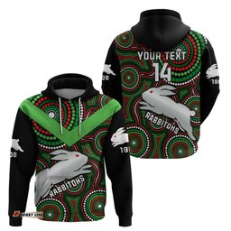 personalised rabbitohs rugby hoodie souths 1908 indigenous art