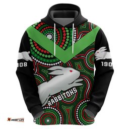 personalised rabbitohs rugby hoodie souths 1908 indigenous art