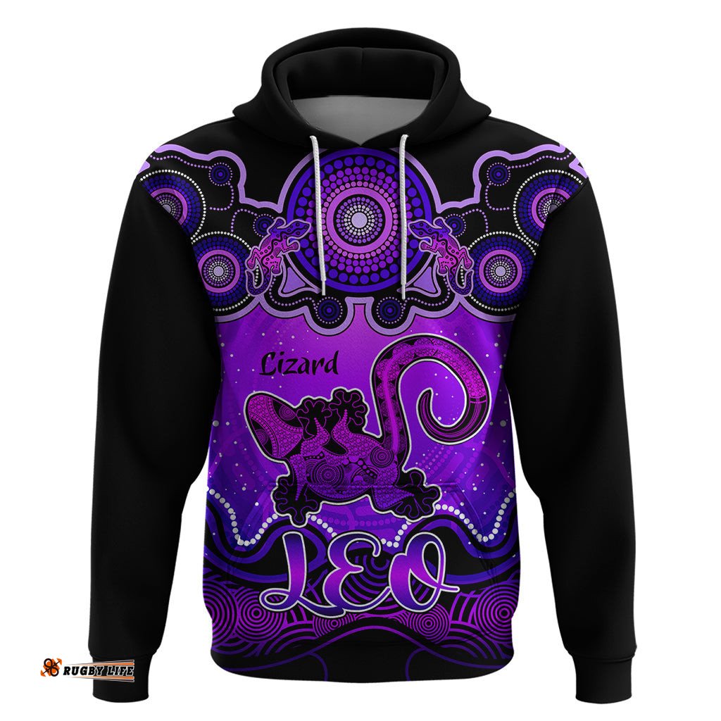 personalised australia leo lizard zodiac hoodie auz astrology aboriginal purple