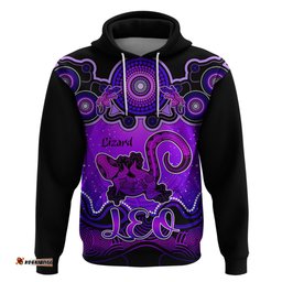 personalised australia leo lizard zodiac hoodie auz astrology aboriginal purple