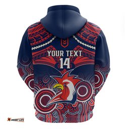 personalised roosters rugby hoodie tricolours 1908 aboriginal mix polynesian pattern