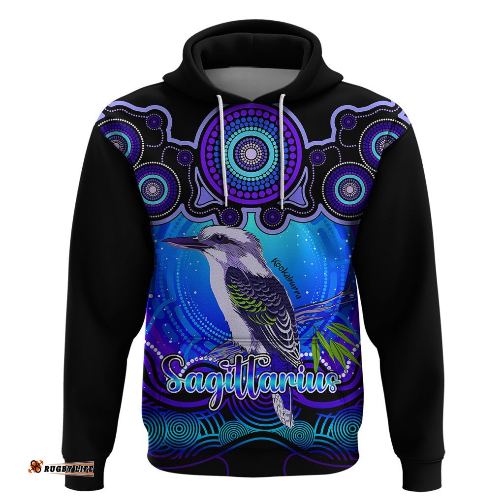 personalised australia sagittarius kookaburra zodiac hoodie auz astrology aboriginal blue