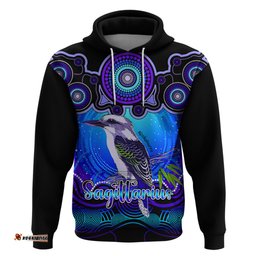 personalised australia sagittarius kookaburra zodiac hoodie auz astrology aboriginal blue