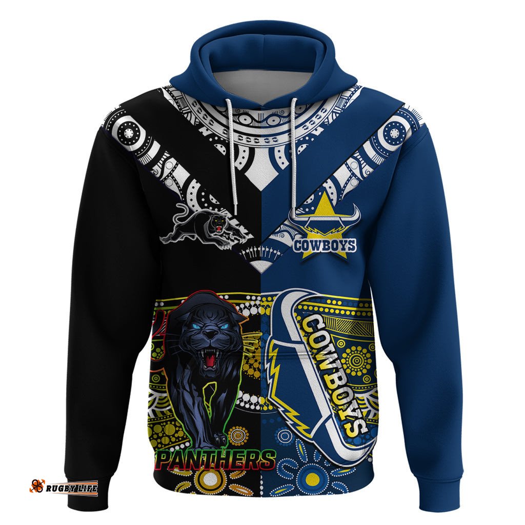 custom panthers and cowboys rugby hoodie aboriginal version