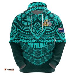 custom matildas soccer hoodie polynesian and aboriginal turquoise vibe