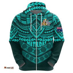 custom matildas soccer hoodie polynesian and aboriginal turquoise vibe