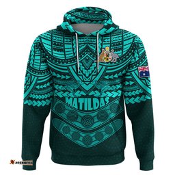 custom matildas soccer hoodie polynesian and aboriginal turquoise vibe