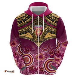 brisbane football hoodie go lions aboriginal mix polynesian pattern