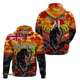 custom text and number panthers rugby anzac hoodie lest we forget