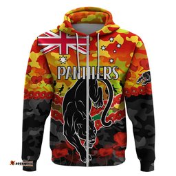 custom text and number panthers rugby anzac hoodie lest we forget