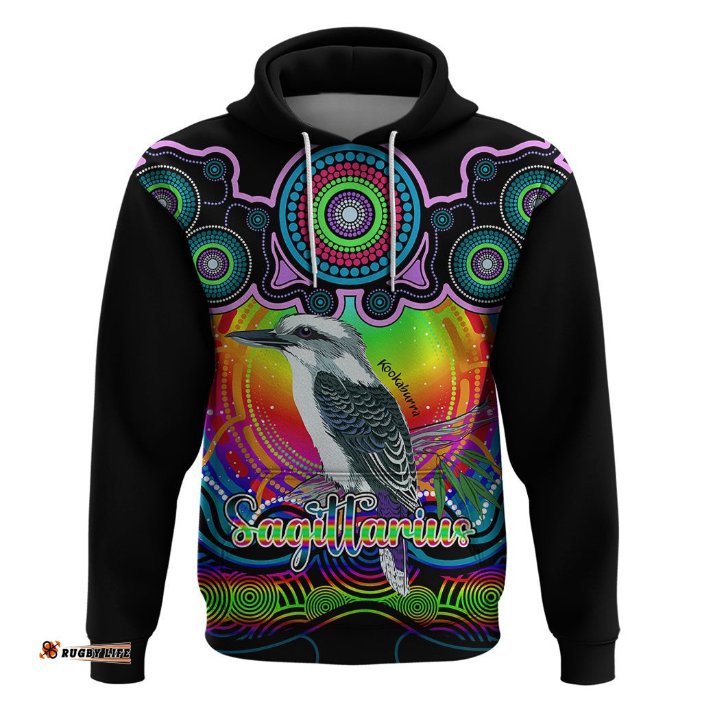 personalised australia sagittarius kookaburra zodiac hoodie auz astrology aboriginal rainbow