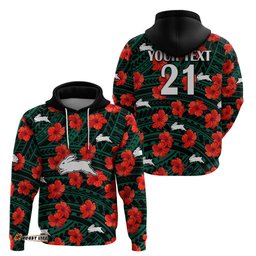 custom text and number rabbitohs rugby hoodie polynesian style with hibiscus