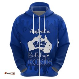 personalised australia king birthday hoodie australian map with crown blue version