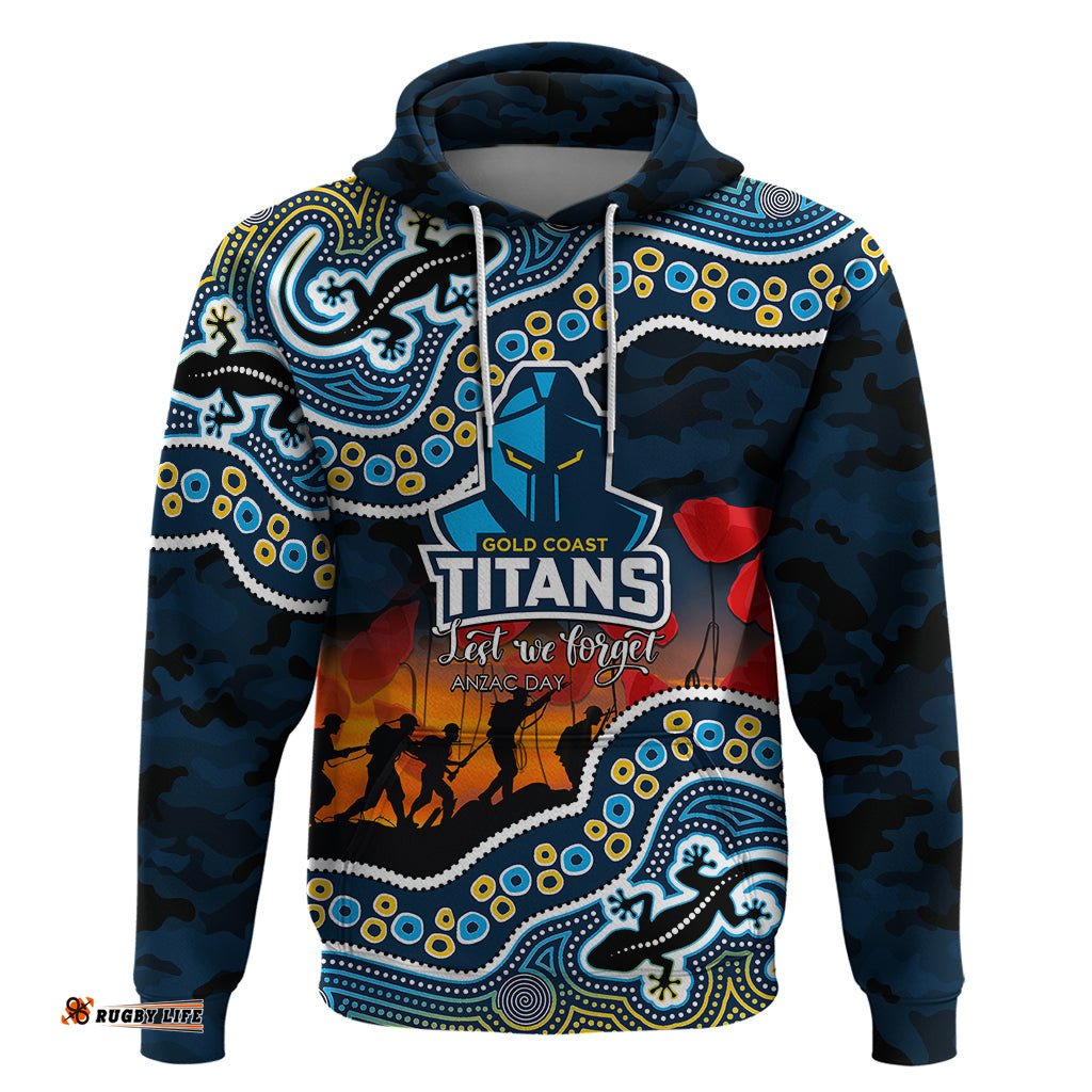 custom personalised anzac day nrl titans hoodie aboriginal lizard patterns