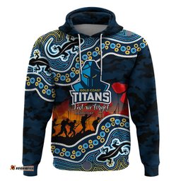 custom personalised anzac day nrl titans hoodie aboriginal lizard patterns