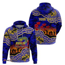 custom personalised anzac day nrl eels hoodie aboriginal lizard patterns