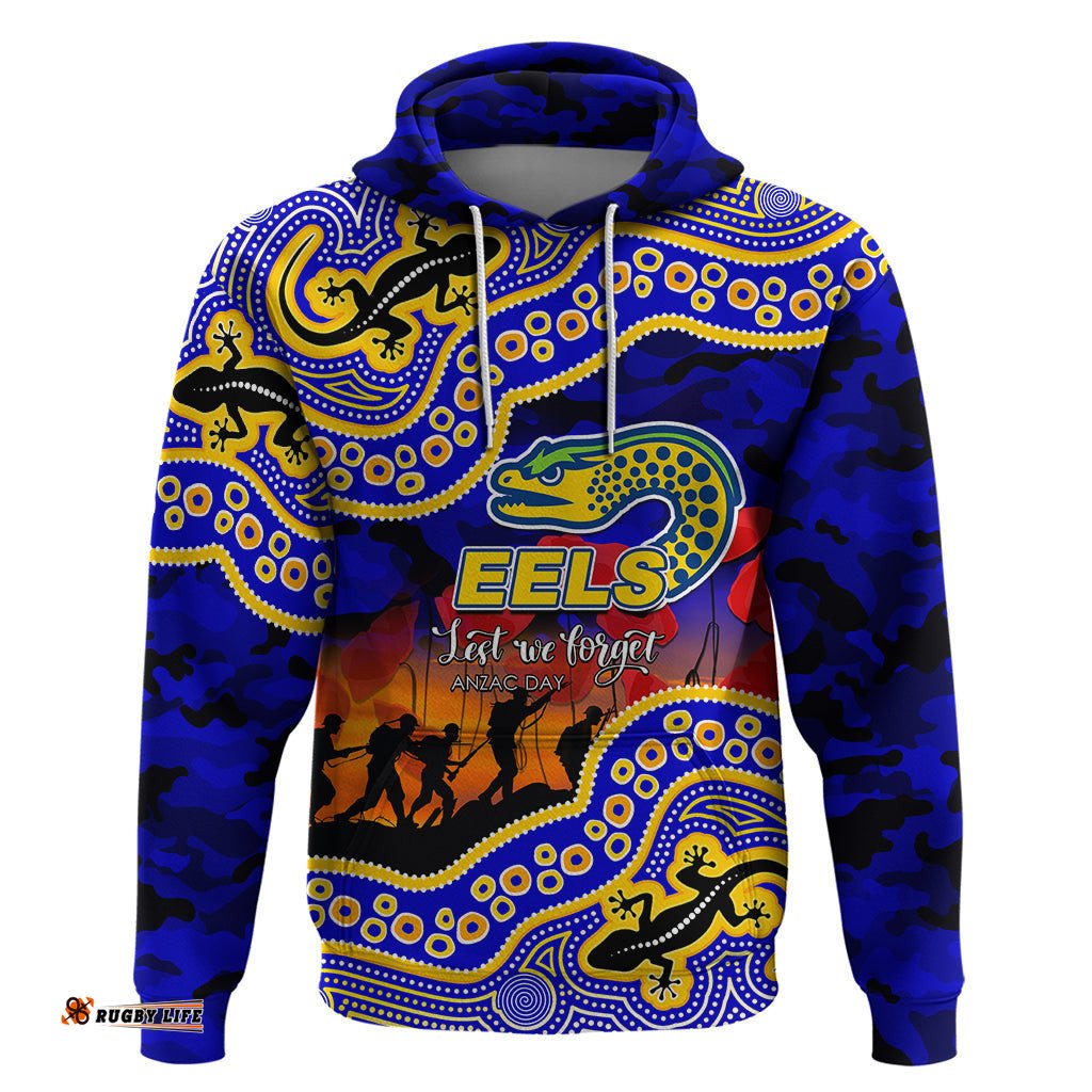 custom personalised anzac day nrl eels hoodie aboriginal lizard patterns
