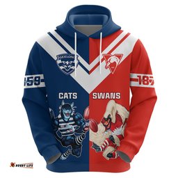 personalised swans and cats football hoodie sydney mix geelong sporty version