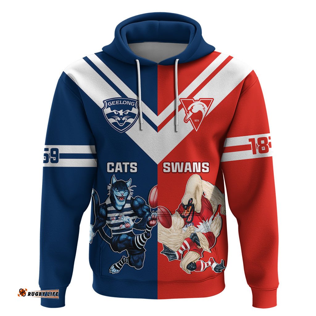 personalised swans and cats football hoodie sydney mix geelong sporty version