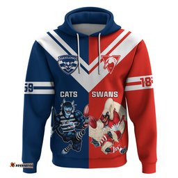 personalised swans and cats football hoodie sydney mix geelong sporty version