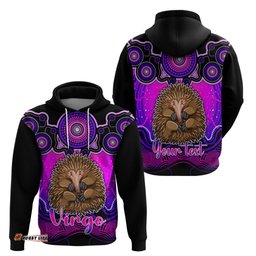 personalised australia virgo echidna zodiac hoodie auz astrology aboriginal magenta