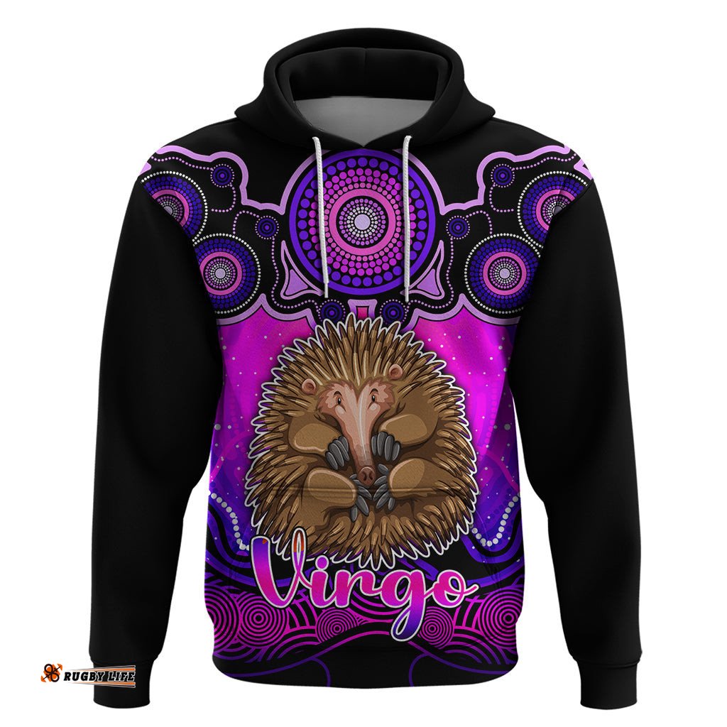 personalised australia virgo echidna zodiac hoodie auz astrology aboriginal magenta