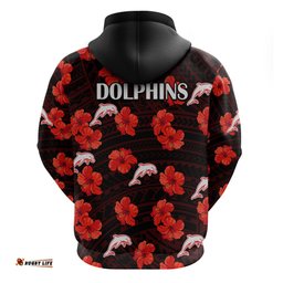 dolphins rugby hoodie polynesian style with hibiscus