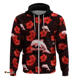 dolphins rugby hoodie polynesian style with hibiscus