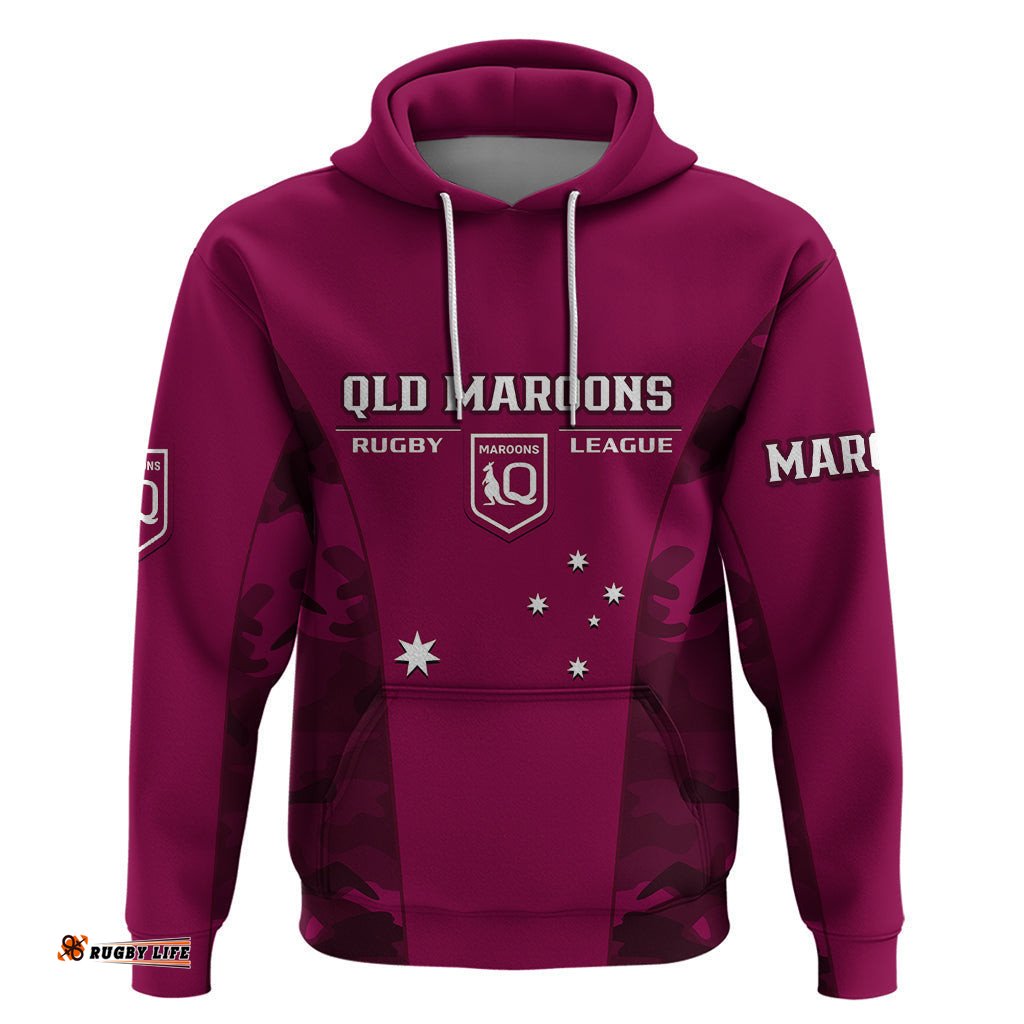 qld rugby hoodie go maroons camouflage sporty style