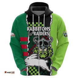 custom text and number nrl combine rabbitohs and raiders hoodie sporty style