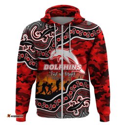 custom personalised anzac day nrl dolphins hoodie aboriginal lizard patterns