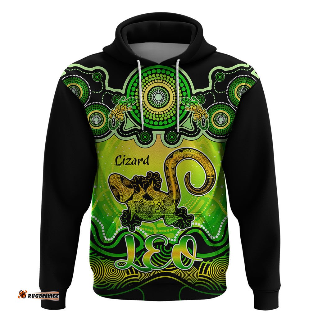 personalised australia leo lizard zodiac hoodie auz astrology aboriginal green