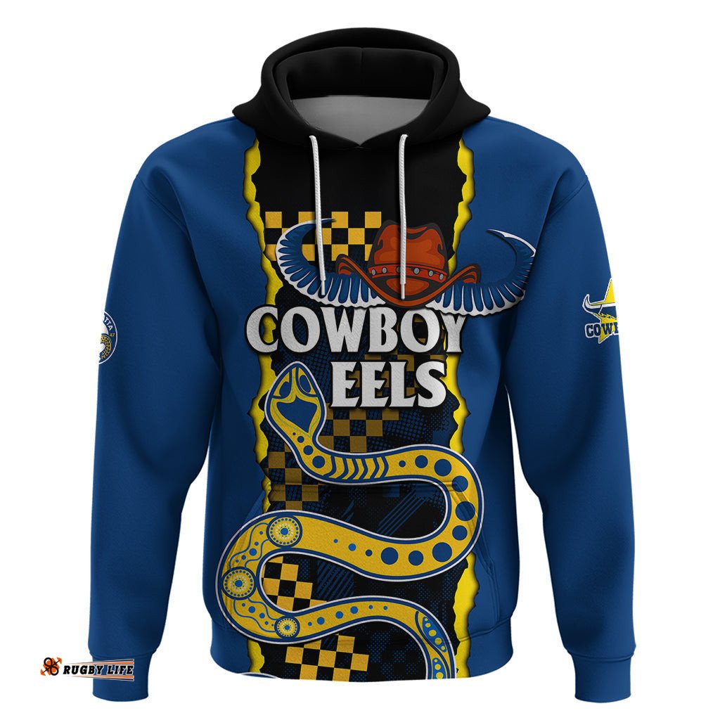 custom text and number nrl combine cowboys and parra eels hoodie sporty style
