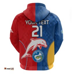 custom text and number nrl dolphins combine parra eels hoodie sporty style