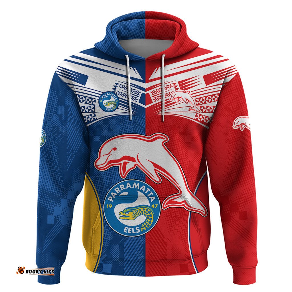 custom text and number nrl dolphins combine parra eels hoodie sporty style
