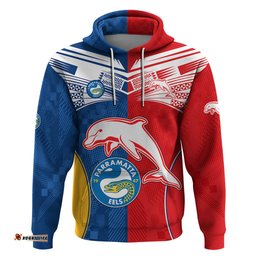 custom text and number nrl dolphins combine parra eels hoodie sporty style