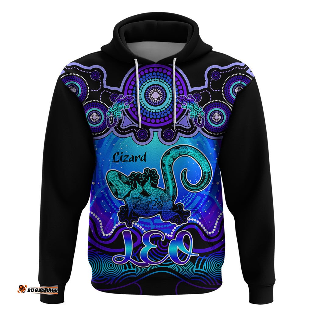 personalised australia leo lizard zodiac hoodie auz astrology aboriginal blue