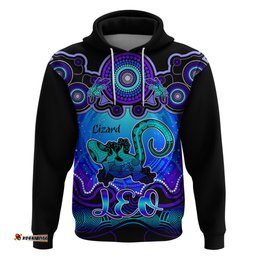 personalised australia leo lizard zodiac hoodie auz astrology aboriginal blue